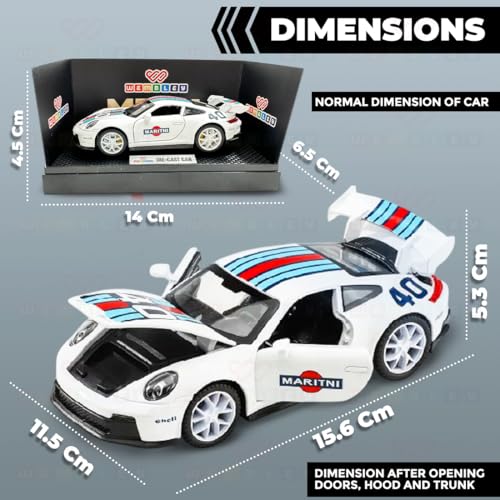 Image of Wembley Kids Metal Diecast Sports Car| Realistic Pull Back Metal Car| Unique Porsche Toy with Openable Doors| Battery Operated Car with Lights & Sound Effects| Ideal Gift for Age 5+ (White)