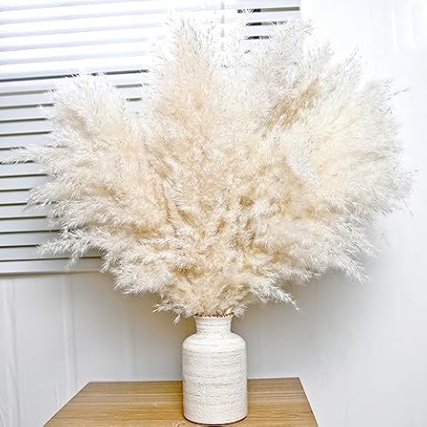 10 PCS Beige Pampas Grass Decor, Naturally Dried Pompas, Bunny Tails Dried Flowers, and Dried Eucalyptus. Perfect for Weddings, Boho Party Decorations, and Table Decor(17inch) Cover
