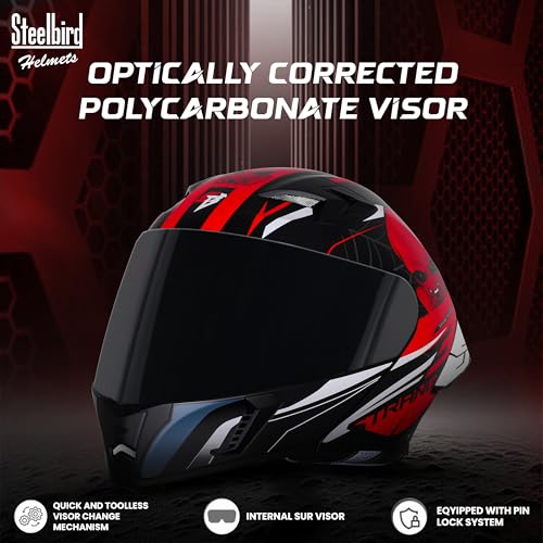 Image of Steelbird SBA-20 Strange ISI Certified Flip-Up Graphic Helmet for Men and Women with Inner Silver Sun Shield
