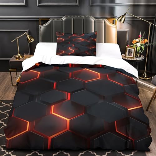 Housse de couette 135x200cm motif hexagonal 3D parure de lit microfibre chic