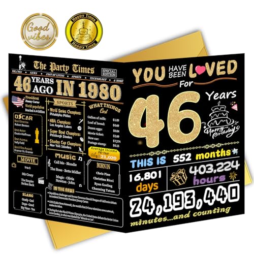 FOBELEC 46th Birthday Card, 46th Birthday Decorations for Women Men, Happy Birthday Cards for 46 Year Old Mother Dad, Birthday Gifts for Wife Husband, Back in 1980