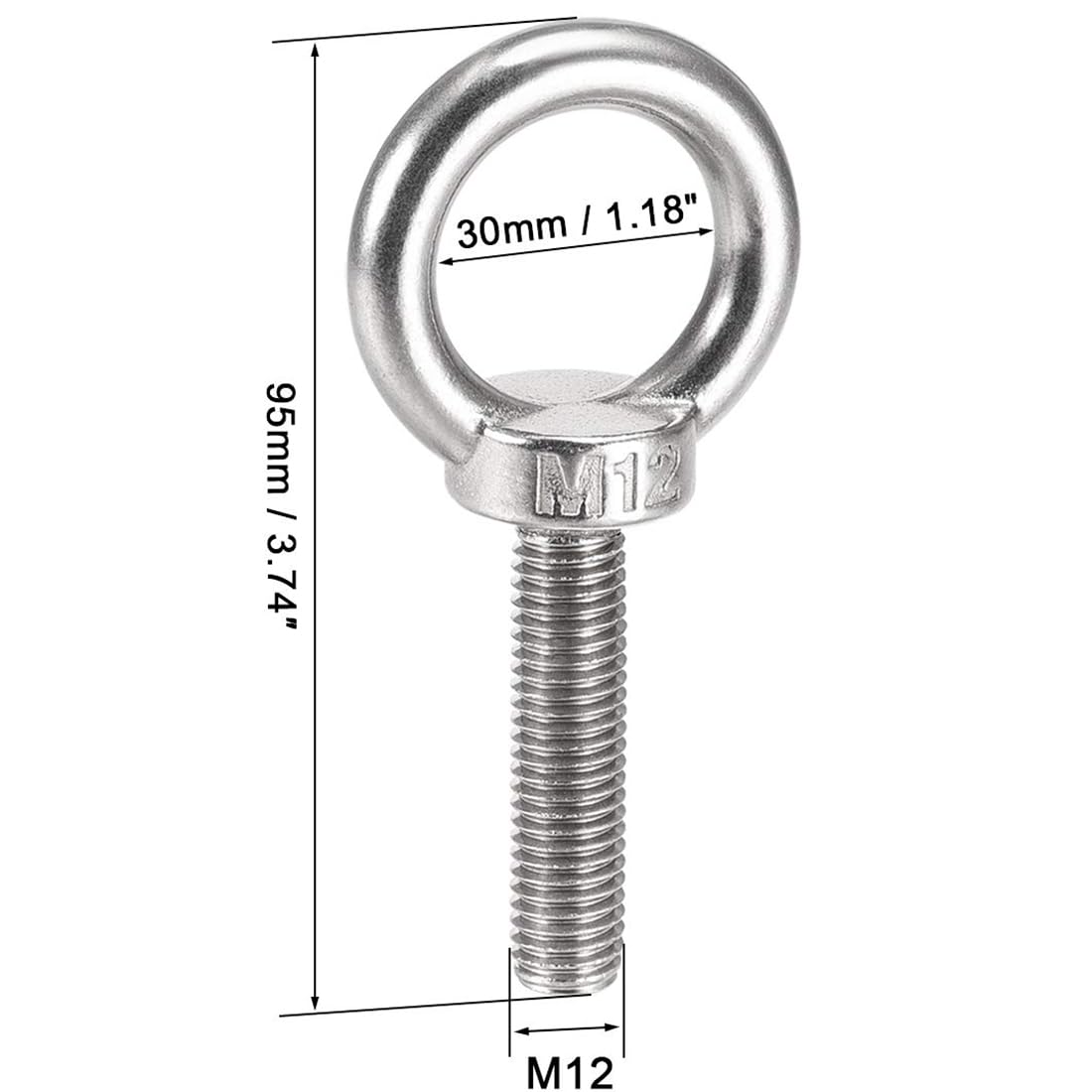 TA-VIGOR 2Pcs M12 x 50mm Lifting Long Eye Bolt, 304 Stainless Steel Wall Expansion Anchor Bolts - Image 2