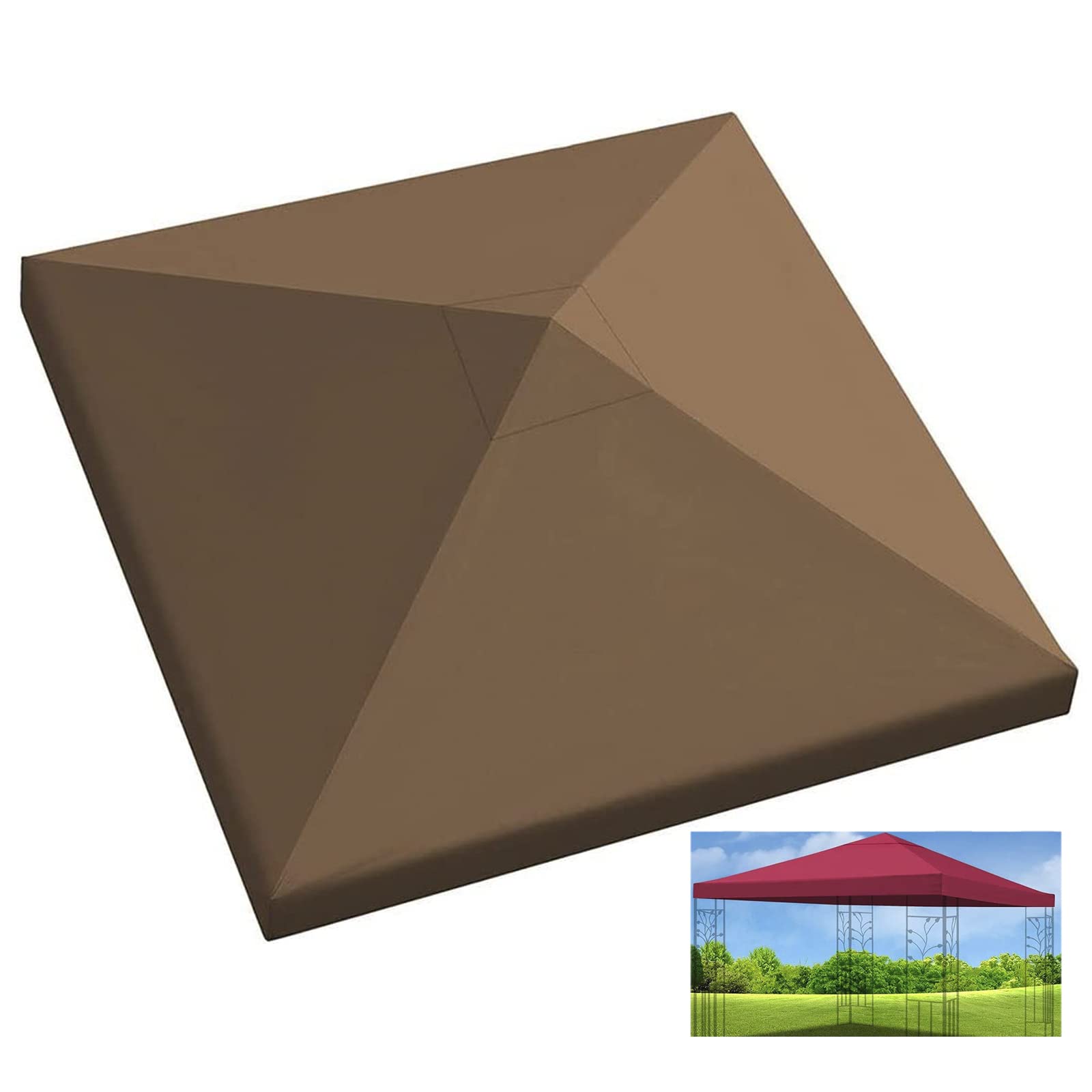 PJDDP Gazebo Canopy Top Replacement 10' X 10'/3x3M Outdoor Canopy Shelter Top, Waterproof Grill Gazebo Replacement Canopy Roof for Outdoor Garden Patio Pavilion Sun Shade(Top Only),Brown