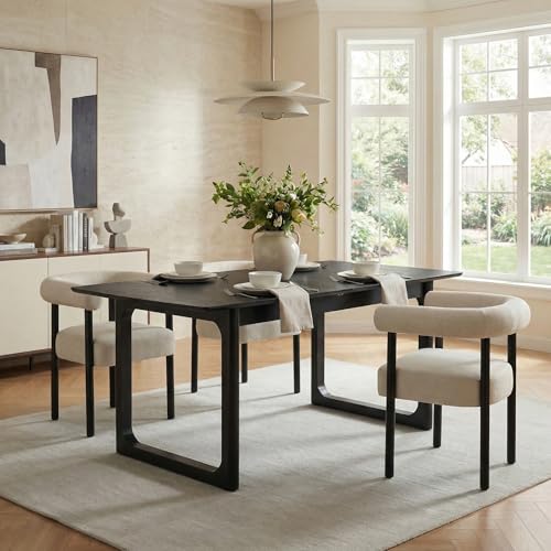 Image of HNY Extendable Wood Dining Table for 4-8, 71 inch Inch Modern Rectangular Kitchen Tables with Wooden Base Farmhouse Dinner Table for Dining Room, Living Room, Home, Black