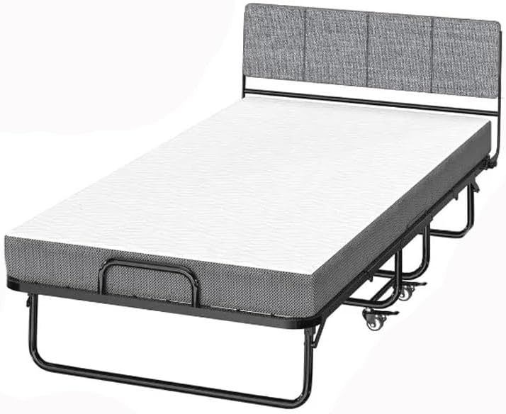 Folding Bed with Mattress and HeadboardRollaway Bed with 5″Mattress for Adults Matching Standard Twin Mattress