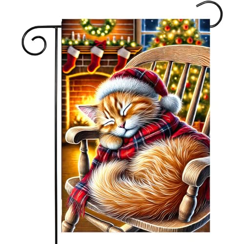 Image of BlissYard Garden Flag Snowflake Kitten Winter 12x18 Inch Polyester