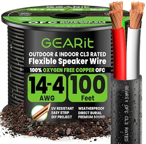 GEARit Speaker Wire 14 Gauge 100 ft,14/4 Direct Burial Speaker Wire UL CL3