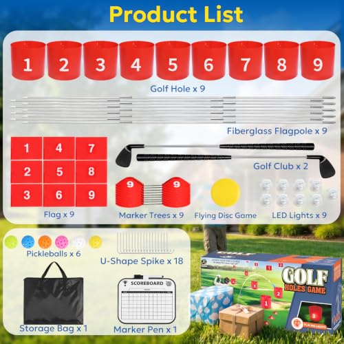 FOOING Golf Game LED with 2 Clubs – 9 Hole Practice Backyard Set for Adults & Family, Indoor/Outdoor Plastic Battle Yard Game with Balls, Flags – Perfect for Lawn, Beach, Camping, Park - Image 7