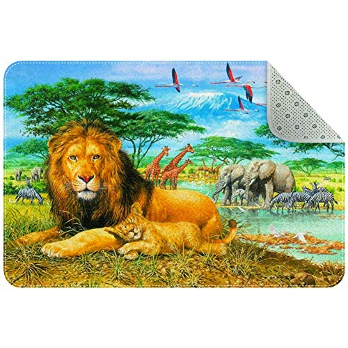 LORVIES Tapis antidérapant pour salle de séjour, chambre à coucher Motif éléphants zèbres girafes, Polyester, multicolore, 60x40cm/24x16in Cover