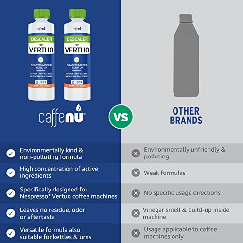 Caffenu Nespresso Vertuo Descaling Kit. 2 Bottles X Nespresso Descaler 4 Uses. Nespresso Descaling Solution Formulated For Vertuoline & Single Serve Coffee Machines. Extend Coffee Machine Life #TOP3