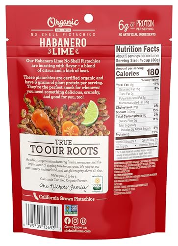 Image of Nichols Farms Roasted with Sea Salt No Shell Pistachios, Kosher, USDA Certified Organic, Non-GMO, 6 Oz (Pack of 3)
