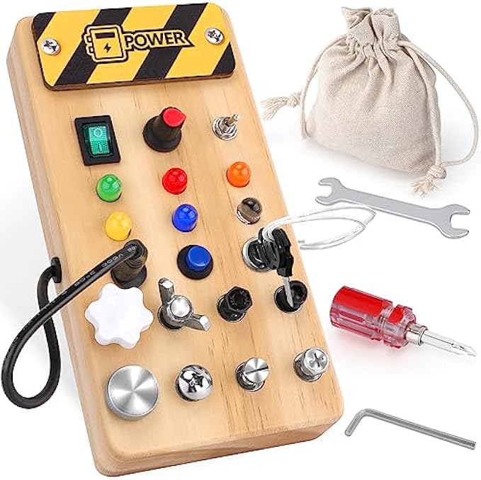 Screwdriver Tool Set Busy Board, Toddler Wooden Sensory Toys Montessori Toys for 3+ Year Old with Storage Bag and Tool for Kids 3-6 Year Old Boys