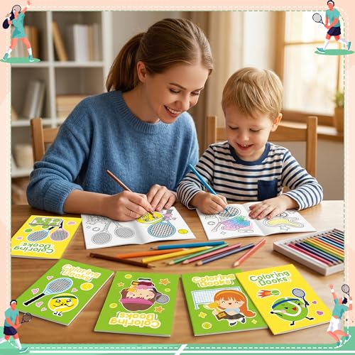 Image of Tennis Mini Coloring Books for Kids - 24Pcs Bulk Tennis Coloring Booklet Sport Ball Theme DIY Art Small Drawing Book for Toddlers Ball Lovers Party Gifts Classroom Reward Painting Activity Supplies