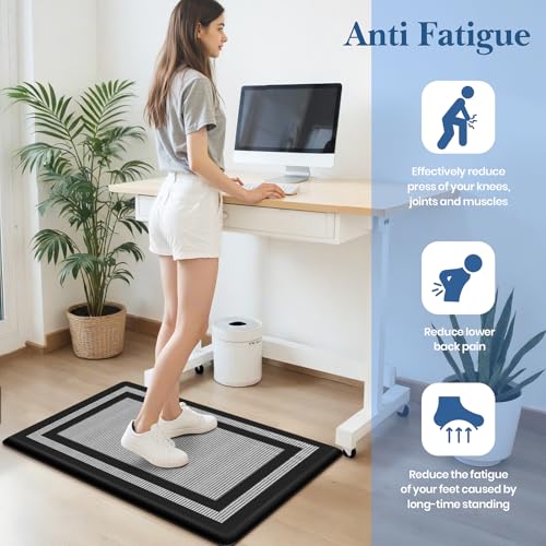 LuxStep Kitchen Mats [2 PCS] Cushioned Kitchen Rugs Anti-Fatigue Floor Comfort Mat,Non-Slip Standing Desk Mat,Waterproof Kitchen Rug Set for Kitchen,Floor,Office,Classic Black — view 4
