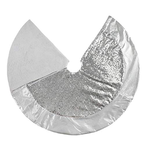 Houwsbaby Luxury Scale Silver Sequin Christmas Tree Skirt With Glitter Satin Border Sparkle Paillette Decor Double Layers Xmas Mat Ornament Holiday Party Supply Tie Closure, 32'' (02) #TOP1