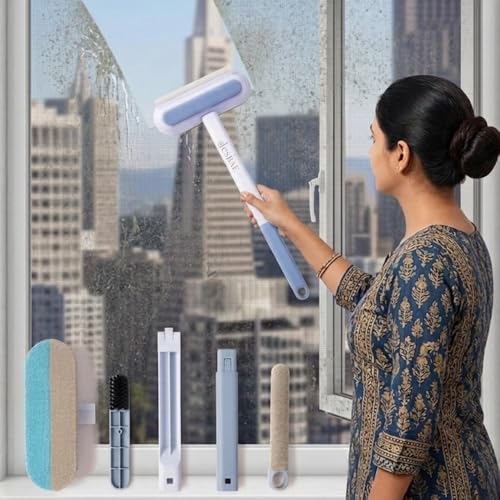 Multifunctional Screen Brush 4 in 1 with Extended Handle for Window and Mesh Cleaning, Double Sided Mosquito Net Cleaner
