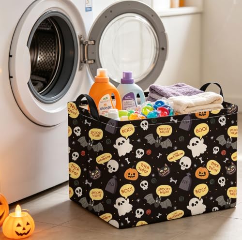 Image of Rectangle Storage Basket with Handles,Collapsible Storage Bin,Books Box,Gift Basket(Black Boo Basket)