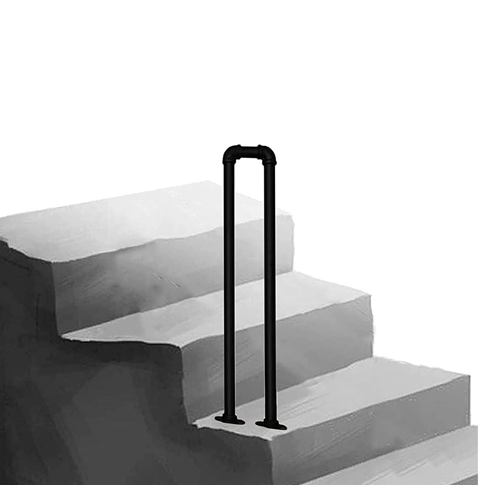 Rampe d'escalier intérieure et extérieure en forme de U avec barre de support en fer noir