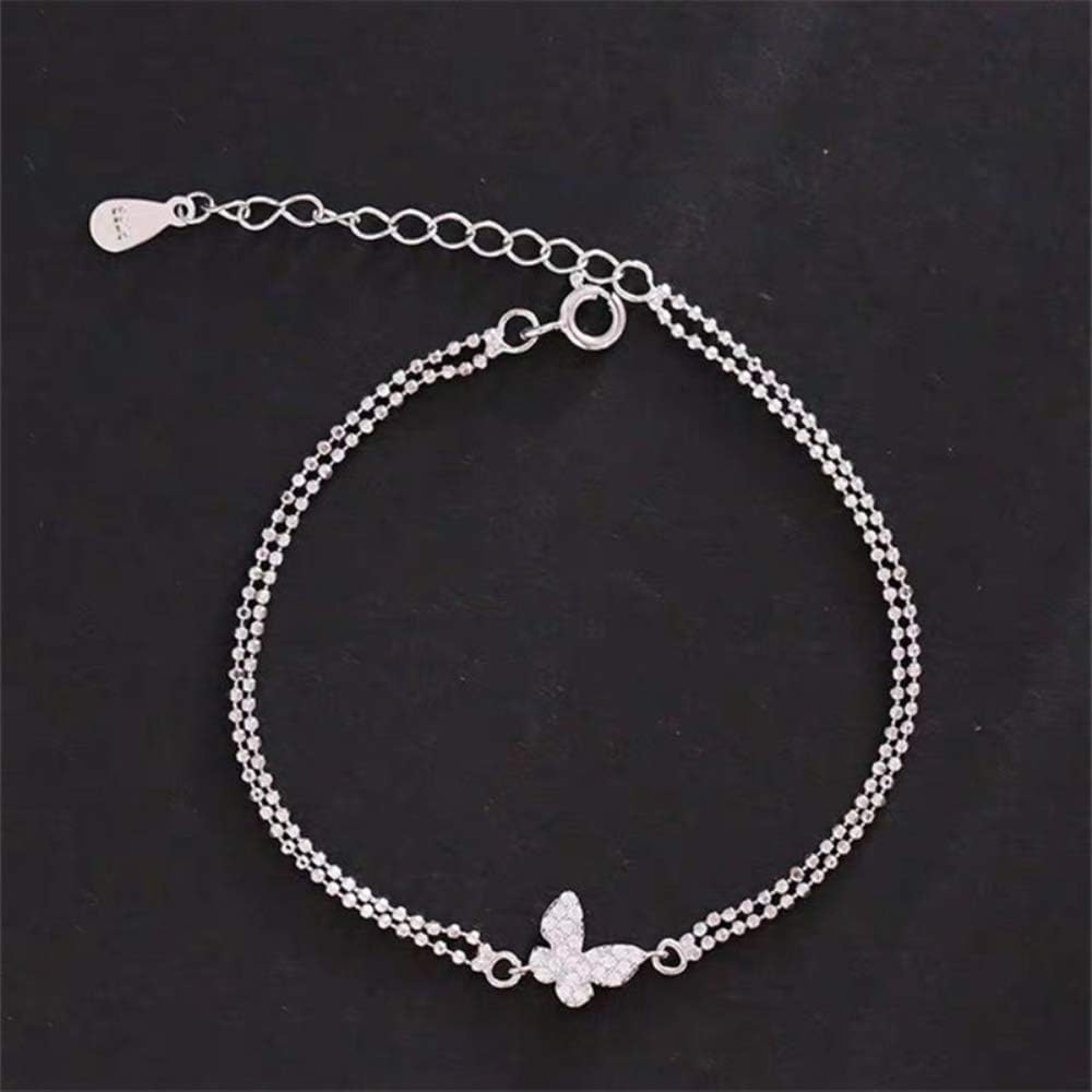 Pulsera de Amante de Mariposa de Cristal de Doble Capa y Brazalete para Mujeres Fiesta de Bodas