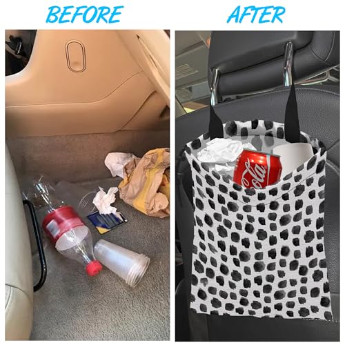 Image of Car Trash Bag Hanging Black Dots Car Trash Can Waterproof Garbage Bag Hanging for Car Back Seat