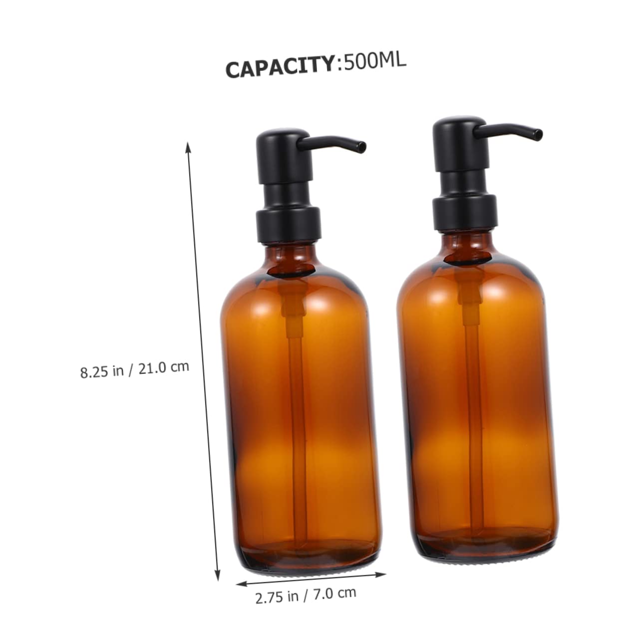 Dispensador de Jabón de Vidrio 500ml 2 Piezas con Bomba de Acero Inoxidable | Marrón, Rellenable y Portátil, Compacto para Baño y Viaje, Fácil de Presionar, Uso Doméstico