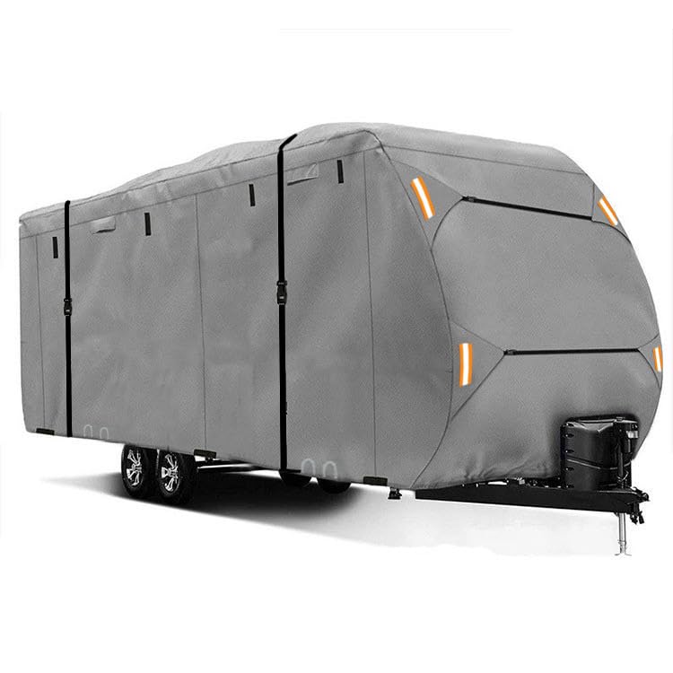 Travel Trailer Cover for 2013 Gulf Stream Ameri-Lite 19RBC, Durable Fabric, Zippered Access Panels, Includes Storage Bag, Secure Straps, Tire Covers, for Outdoor Storage
