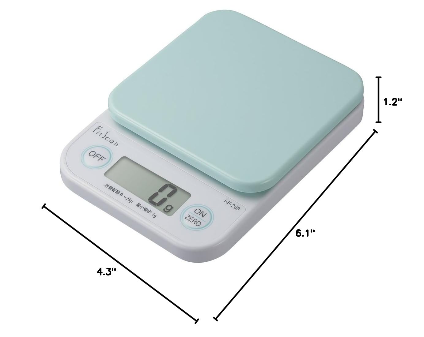 Tanita KF-200 GR Cooking Scale, Kitchen Scale, Cooking, Digital, 4.4 lbs (2 kg), Increments of 0.04 oz (1 g), Green