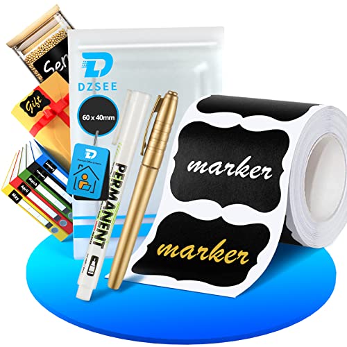 Étiquettes Bocaux, Étiquettes Autocollantes Bocaux Noir, Étiquettes Epices Cuisine, Étiquettes de Ardoise Tableau pour Pots de Mason, Des Étagères| 6x4cm | 140x| Fleur+2stylo-A