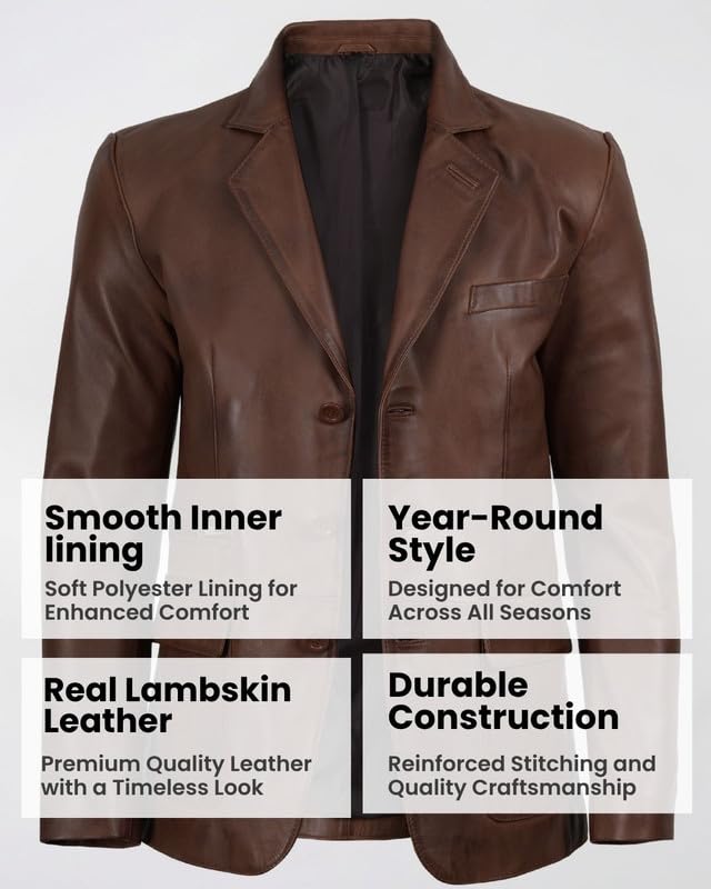 Image of Blingsoul Mens Leather Blazer Jacket - Real Lambskin Sport Coat with Notch Lapel Collar