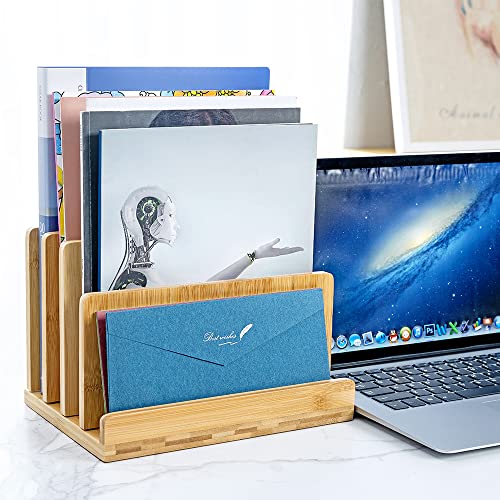 Bamboo Desk File Mail Organizer Countertop,4 Slots Easy To Install Desktop File Folder Sorter Holder Organizer For Letter Envelope Mail Paper Folder Bill,Paper Letter Desk Tray Organizer (4) #TOP1