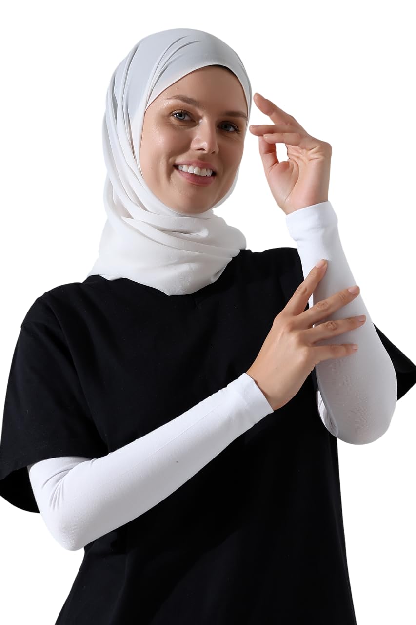 ihvan online, Hijab Sleeves for Women, Muslim Arm Sleeve for Prayer, Women's Soft Stretchy Modest Sleeves to Cover Arms, White
