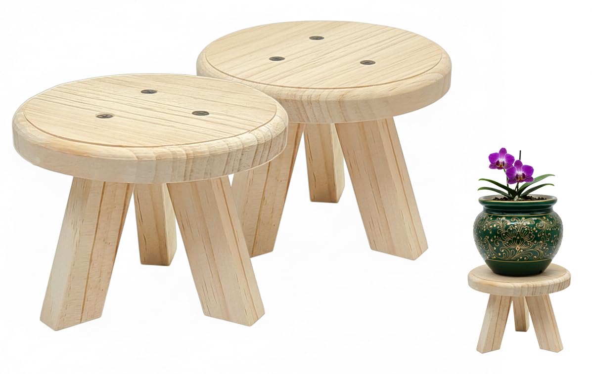ABTRIX WITH AB 2 Pack Mini Wooden Plant Stand Stool, Natural Pine Wood Plant Riser Display Holder, Round Small Pot Stand for Indoor Outdoor Succulents, Bonsai & Home Decor - 13cm Diameter-image-48