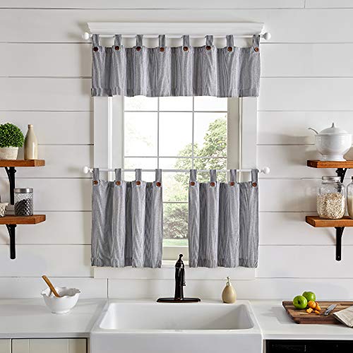 Elrene Home Fashions Tucker Ticking Stripe Window Valance For Kitchen Or Bathroom, 60" X 15", 1 Valance, Black #TOP1
