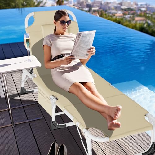 ABORON Folding Camping Cot W/Mat & Face Arm Hole for Adults, Adjustable Heavy Duty Outdoor Bed,1200 D Layer Oxford Travel Camp Cots for Beach, Pool, Lawn,Yard, Patio - Thumbnail 7