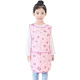 Plie Kids Painting Apron – Waterproof Art Smock for Toddlers & Preschoolers, Messy Play, Baking, Crafts, Cooking, Sensory Activities, Mealtime (Ages 1–10), Pink Ribbon (39-M)