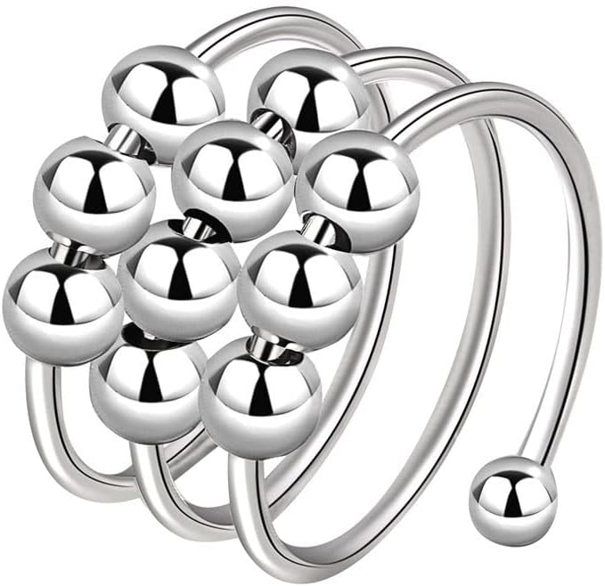 Trendy Rotating Rings for Women Relieving Anxiety, Gold Plated Cubic Zirconia Open Ring.