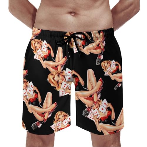 Aces Playing Cards Pinup Girl Men's Swim Trunks Casual Bathing Suit Board Shorts Hawaiian Beach Swimwear Swim Shorts4