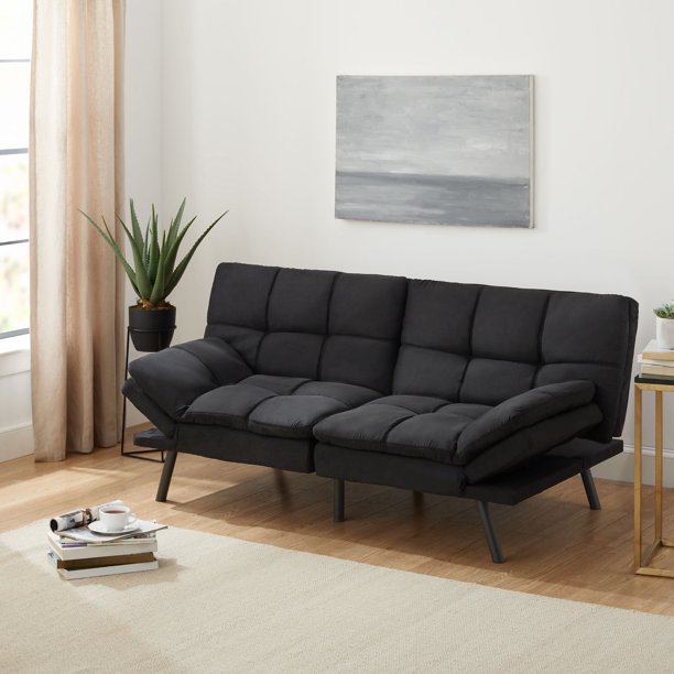 Memory Foam Futon, Suede Fabric, 72'' (Black)