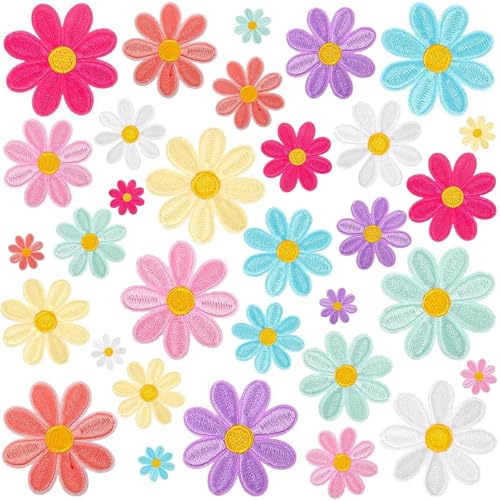 RIIRCSGE 32 Pièces Coloré Patch Fleur de Marguerite, Thermocollant Fleurs Accessoires de Couture...