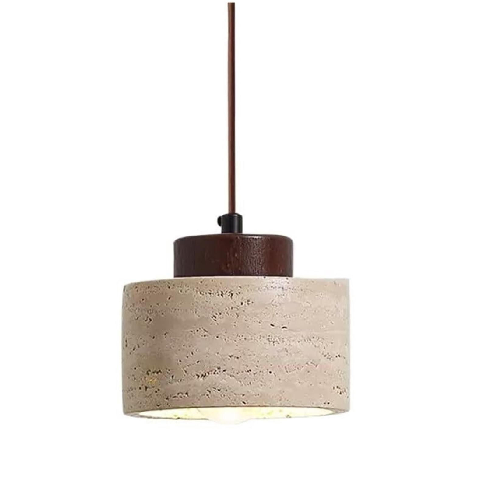 HELCEKOU Nordic Natural Stone Pendant Light Cylinder Small Mid Century Modern Hanging Ceiling Rustic Wood Industrial Chandelier For Dining Room Table Kitchen Island Farmhouse Bedroom(Walnut Short)