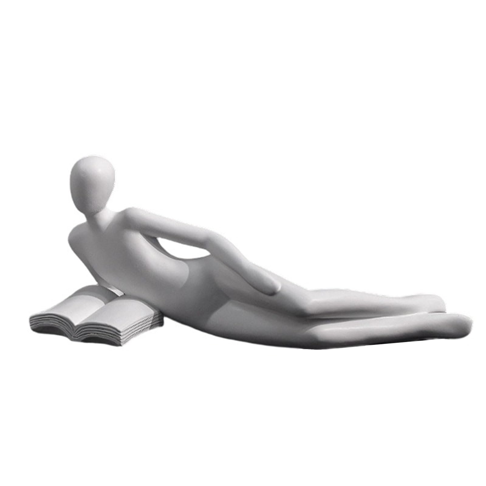 Nucelit Resins Thinking Lady Statue Abstract Reading Women Figurine Sculpture for Bookshelf Decors and Desktop Accent Creative Bookend