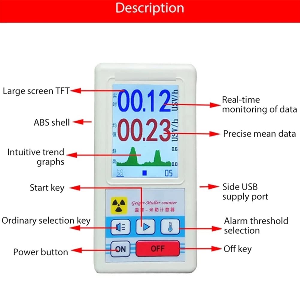 SPORTARC Geiger Compteur de radiations nucléaires Beta Gamma X Ray Dosimètre Moniteur