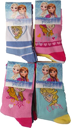 Disney Frozen Socken 12er Pack - Elsa und Anna Herzentraum - Die Eiskönigin – Völlig unverfroren - Pink/Türkis/Rosa/Grau/Mehrfarbig