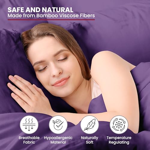 LUX Décor Bamboo Viscose Sheet Sets - Organic 35% Viscose derived from Bamboo Rayon Blend with 65% Polyester - Cooling, Breathable & Soft, Hotel Luxury Experience – Twin, Purple - Image 7