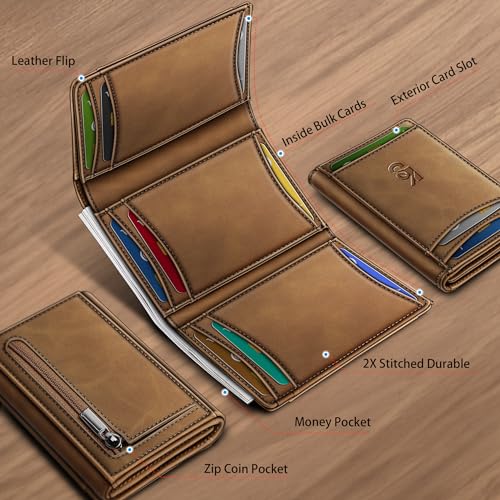 KEMISANT Men Wallet, Leather Wallet Card Holder 13Cards+Bill Pocket+Coin Slot3