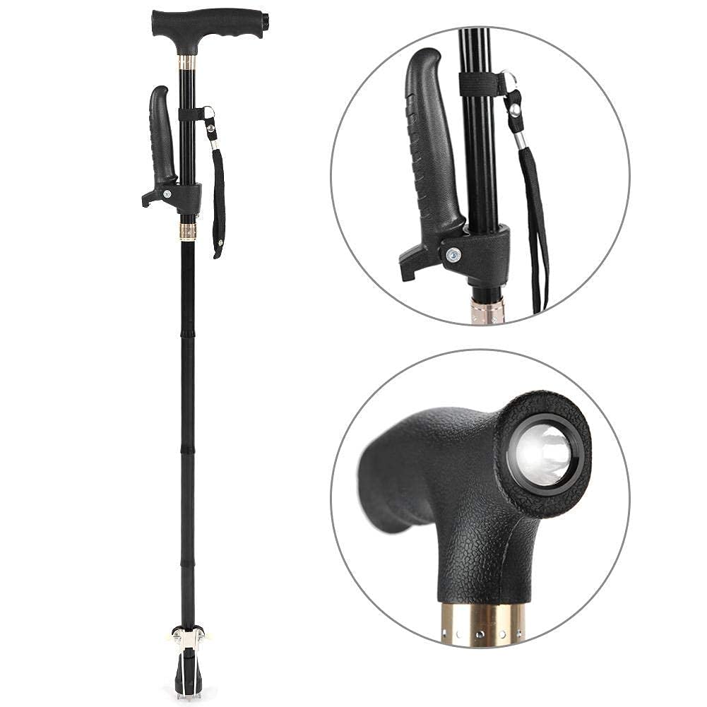 Andadores para Personas Mayores Bastón Plegable, Bastón Plegable Muleta para Bastón Ciego con Guía para Bastón Plegable para Personas Mayores En Aleación De Aluminio con Luz LED Andador Andador,