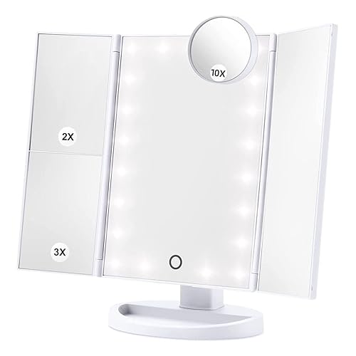 HAMSWAN sm217-dl Maquillaje Espejo visualización táctil LED plegable Rotación de 180grados 1x 2x 3x Espejo para el hogar Belleza Mejora