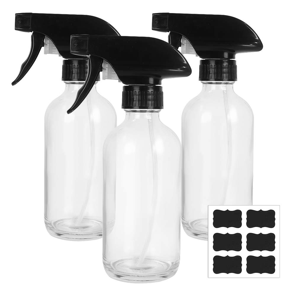 3 Pack 8 oz Clear Boston Glass Spray Bottles,Refillable