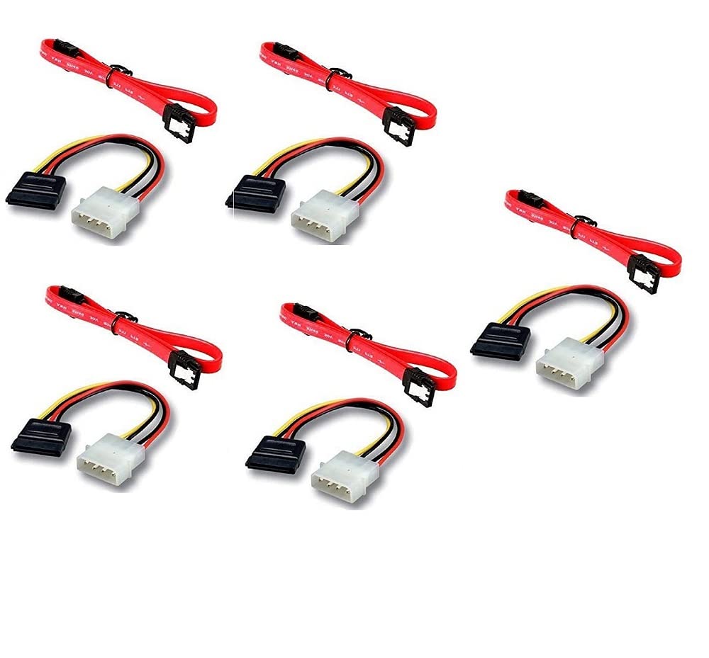 LipiWorld Combo Sata Iii (Sata 3) Data Cable With Locking Latch + 1 Piece 4 Pin Molex To 15 Pin Power Cable (Pack Of 5),Multicolor