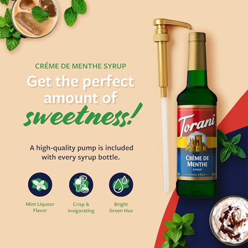 Image of Torani Coffee Syrup, Creme de Menthe Flavored Syrup for Drinks, Pump Included, 25.4 Fl Oz